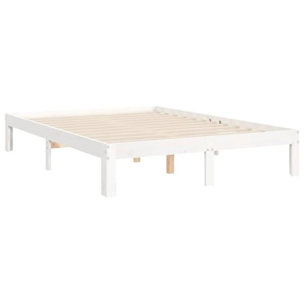 vidaXL sengeramme med sengegavl 140x190 cm massivt træ hvid -  Senge & sengeramme