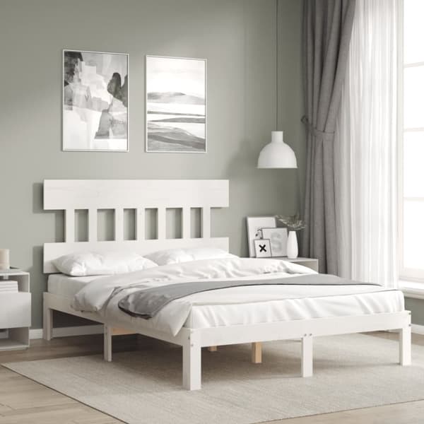 vidaXL sengeramme med sengegavl 140x190 cm massivt træ hvid - Senge & sengeramme