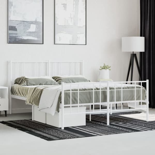 vidaXL sengeramme med sengegavl og fodgærde 120x190 cm metal hvid - Senge & sengeramme