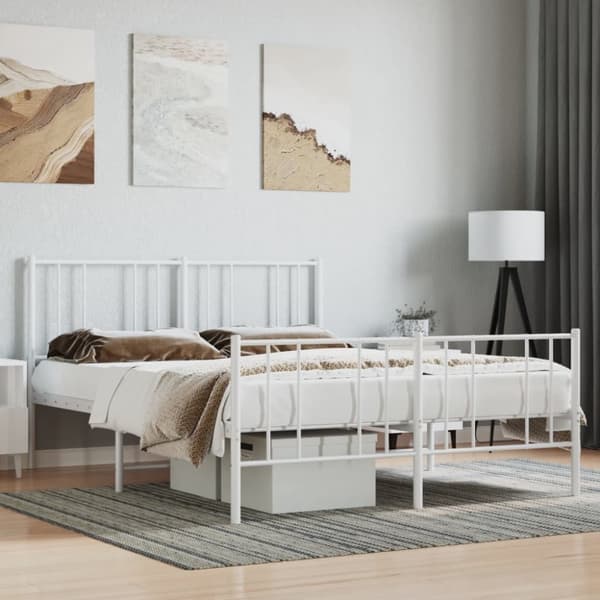 vidaXL sengeramme med sengegavl og fodgærde 120x190 cm metal hvid -  Senge & sengeramme