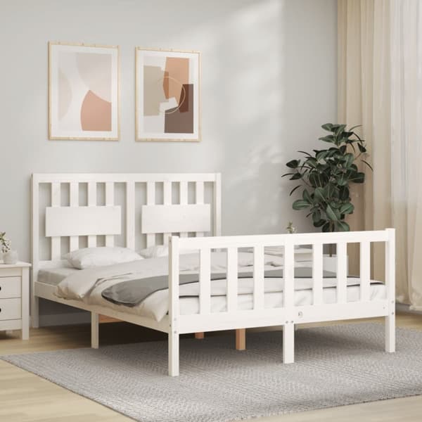 vidaXL sengeramme med sengegavl 120x200 cm massivt træ hvid - Senge & sengeramme
