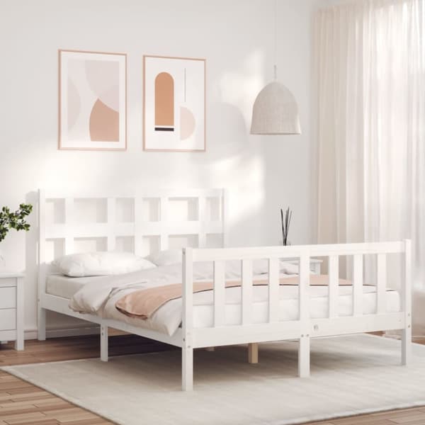 vidaXL Sängynrunko päädyllä valkoinen 120x200 cm täysi puu - Sängyt & sängynrungot