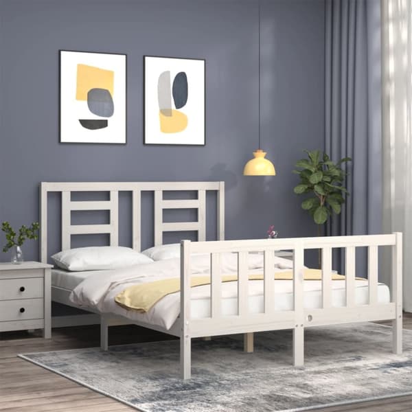 vidaXL sengeramme med sengegavl 140x190 cm massivt træ hvid - Senge & sengeramme