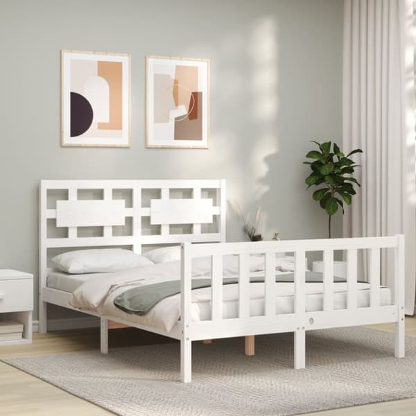 vidaXL sengeramme med sengegavl Small Double massivt træ hvid -  Senge & sengeramme