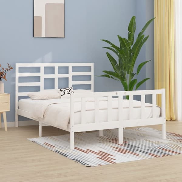 vidaXL Sängram vit massiv furu 160x200 cm -  Sängar & sängramar