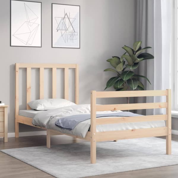 vidaXL Sängram med huvudgavel 90x200 cm massivt trä - Sängar & sängramar