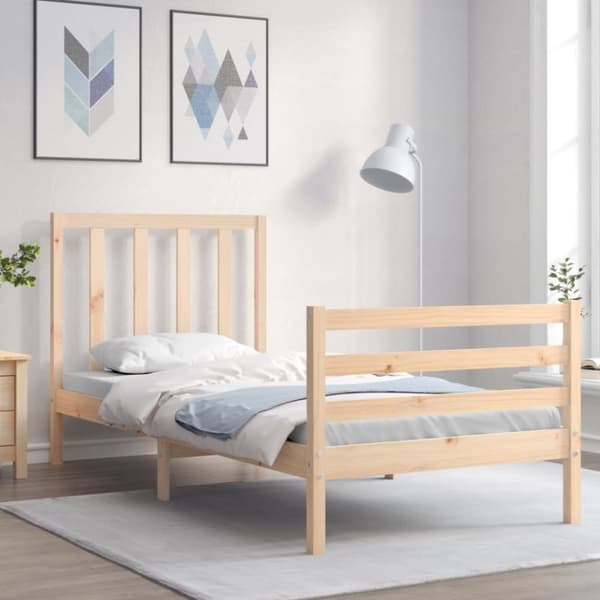 vidaXL Sängram med huvudgavel 90x200 cm massivt trä - Sängar & sängramar