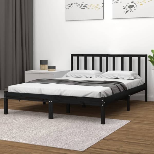 vidaXL sengeramme 200x200 cm massivt fyrretræ sort - Senge & sengeramme