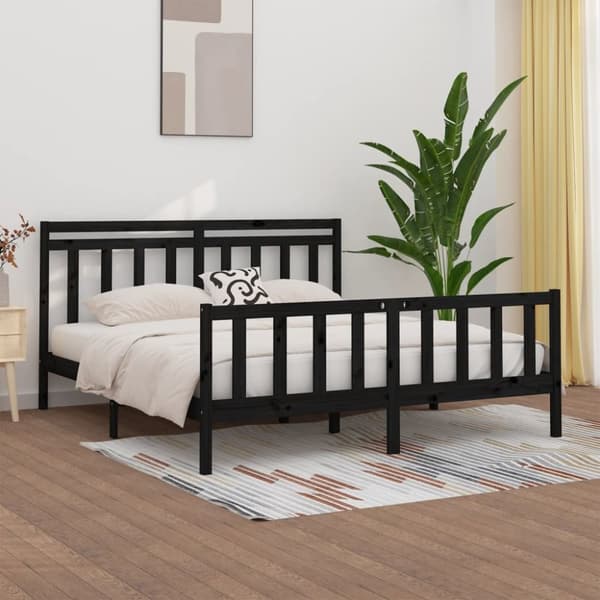 vidaXL sengeramme 200x200 cm massivt fyrretræ sort -  Senge & sengeramme