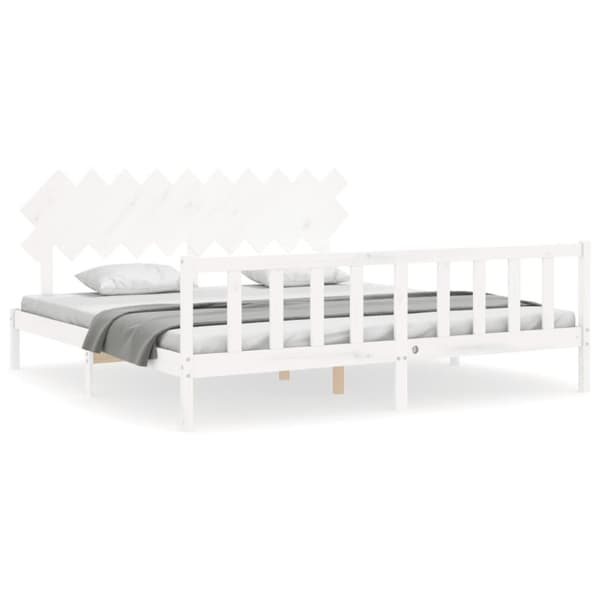 vidaXL sengeramme med sengegavl 200x200 cm massivt træ hvid - Senge & sengeramme