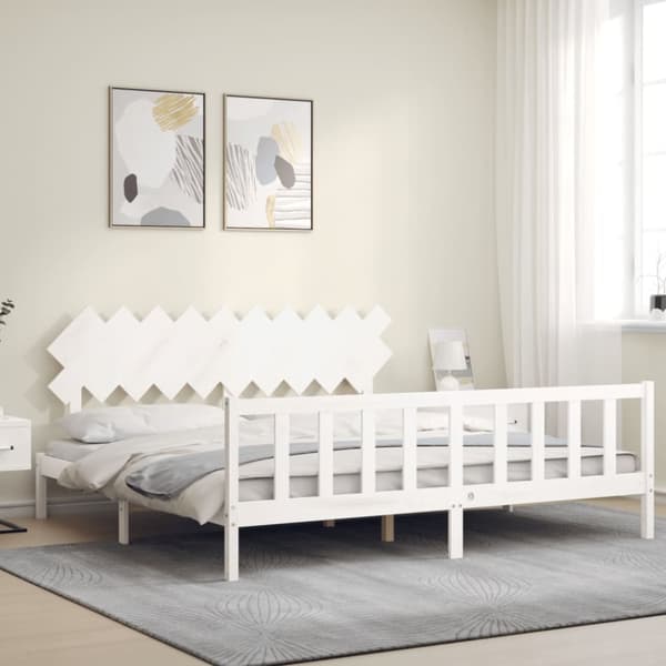 vidaXL sengeramme med sengegavl 200x200 cm massivt træ hvid - Senge & sengeramme