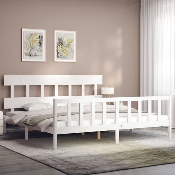 vidaXL Sängynrunko päädyllä valkoinen 200x200 cm täysi puu - Sängyt & sängynrungot