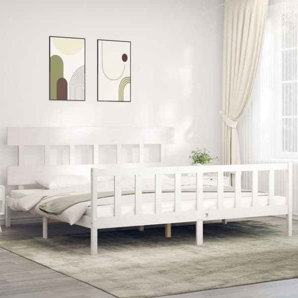 vidaXL Sängynrunko päädyllä valkoinen 200x200 cm täysi puu - Sängyt & sängynrungot