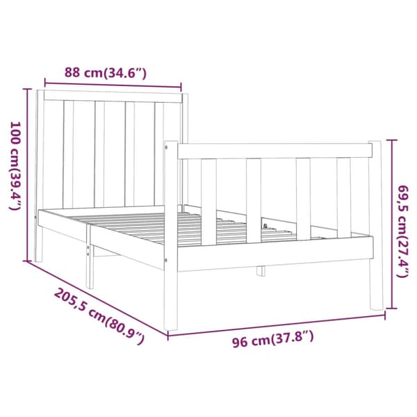 vidaXL Sängram massiv furu 90x200 cm - Sängar & sängramar