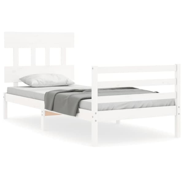 vidaXL Sängram med huvudgavel vit 90x200 cm massivt trä -  Sängar & sängramar
