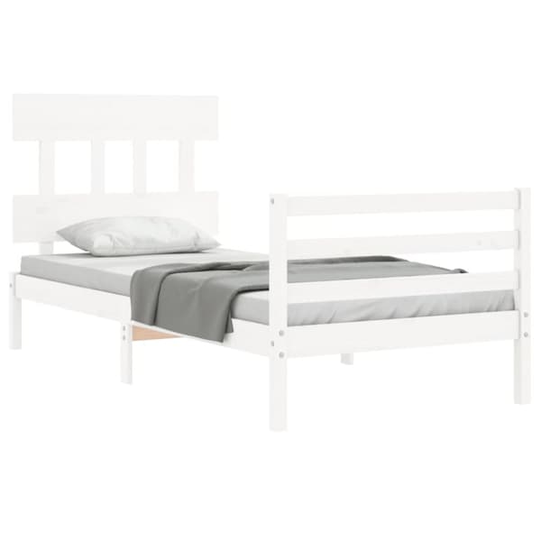vidaXL Sängram med huvudgavel vit 90x200 cm massivt trä - Sängar & sängramar