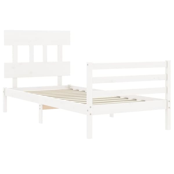 vidaXL Sängram med huvudgavel vit 90x200 cm massivt trä - Sängar & sängramar
