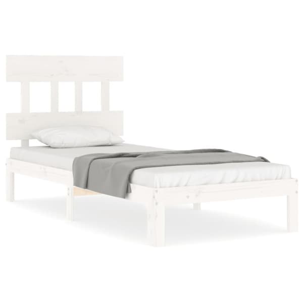 vidaXL Sängram med huvudgavel vit 90x200 cm massivt trä -  Sängar & sängramar