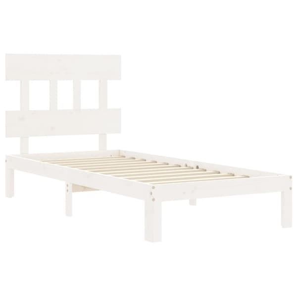 vidaXL Sängram med huvudgavel vit 90x200 cm massivt trä - Sängar & sängramar