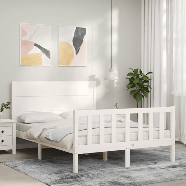 vidaXL Sängynrunko päädyllä valkoinen 120x200 cm täysi puu - Sängyt & sängynrungot