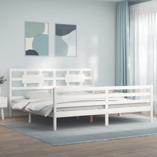 vidaXL Sängynrunko päädyllä valkoinen 200x200 cm täysi puu - Sängyt & sängynrungot