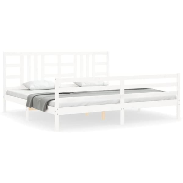 vidaXL sengeramme med sengegavl 200x200 cm massivt træ hvid - Senge & sengeramme