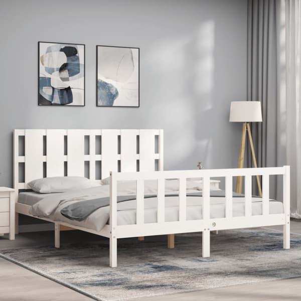 vidaXL sengeramme med sengegavl 160x200 cm massivt træ hvid - Senge & sengeramme