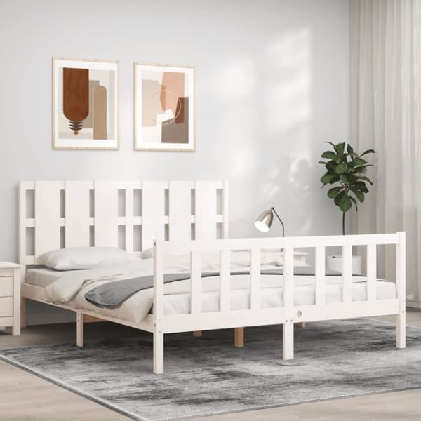 vidaXL sengeramme med sengegavl 160x200 cm massivt træ hvid - Senge & sengeramme