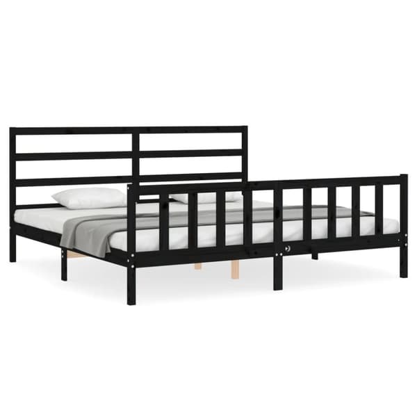 vidaXL sengeramme med sengegavl 200x200 cm massivt træ sort - Senge & sengeramme