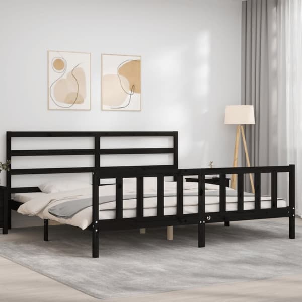 vidaXL sengeramme med sengegavl 200x200 cm massivt træ sort - Senge & sengeramme