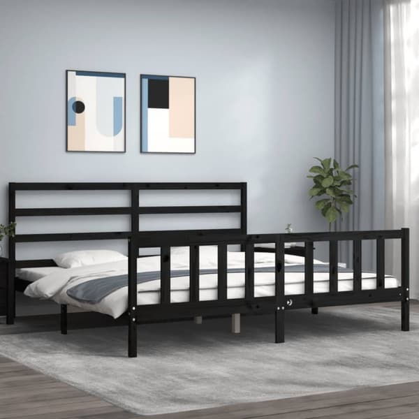 vidaXL sengeramme med sengegavl 200x200 cm massivt træ sort -  Senge & sengeramme