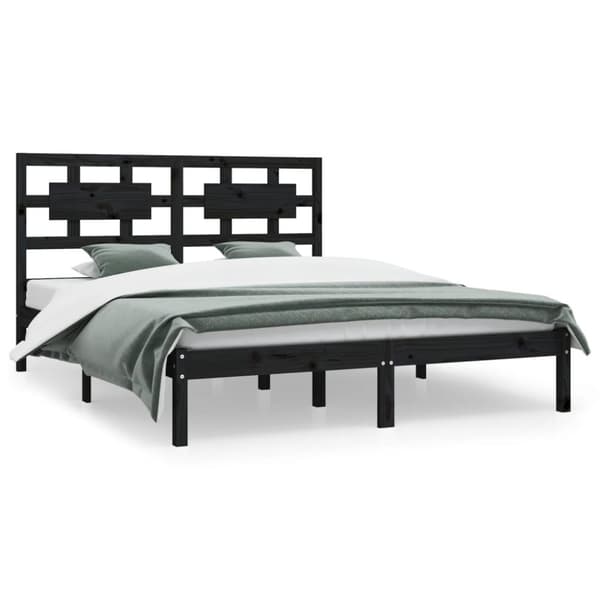 vidaXL sengeramme 200x200 cm massivt fyrretræ sort - Senge & sengeramme
