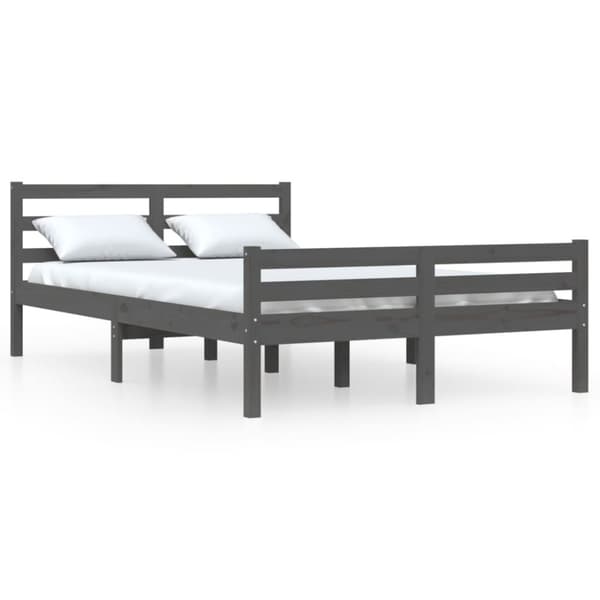 vidaXL sengeramme 135x190 cm Double massivt fyrretræ grå - Senge & sengeramme