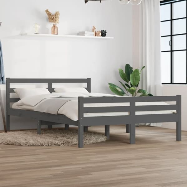 vidaXL Sängynrunko harmaa täysi mänty 135x190 cm Double -  Sängyt & sängynrungot