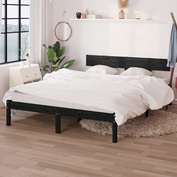 vidaXL sengeramme 120x200 cm massivt fyrretræ sort -  Senge & sengeramme