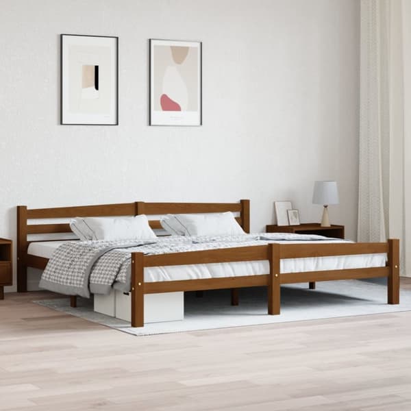 vidaXL sengestel 200x200 cm massivt fyrretræ gyldenbrun - Senge & sengeramme
