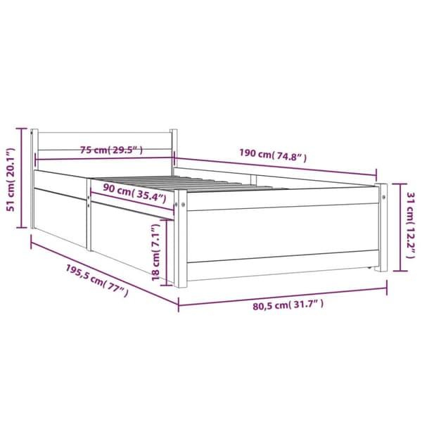 vidaXL sengeramme med skuffer 75x190 cm Small Single hvid - Senge & sengeramme
