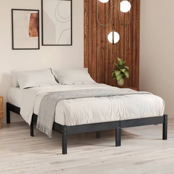 vidaXL sengestel 200x200 cm massivt fyrretræ grå - Senge & sengeramme