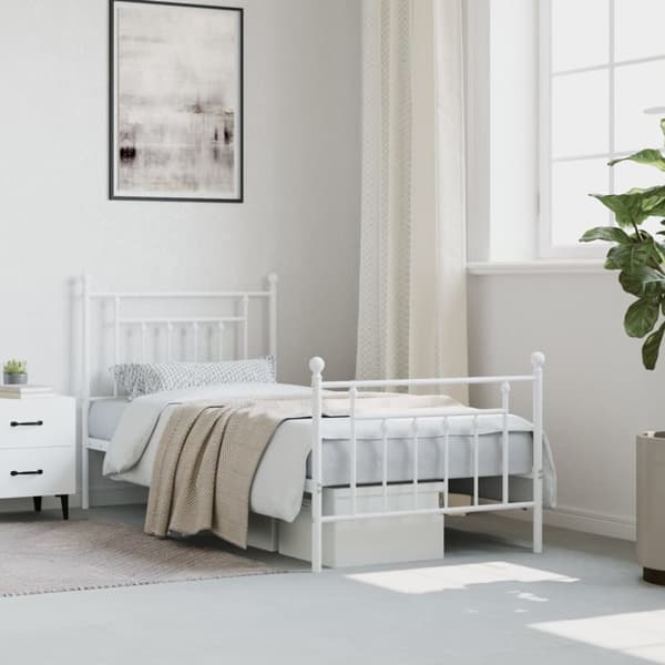 vidaXL sengeramme med sengegavl og fodgærde 90x190 cm metal hvid - Senge & sengeramme