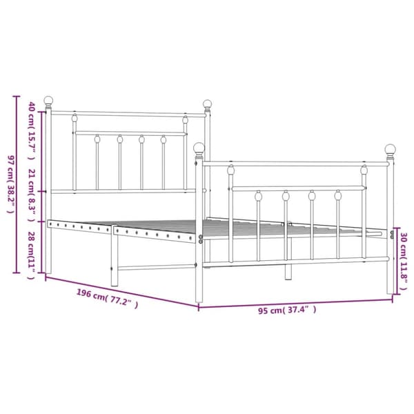 vidaXL sengeramme med sengegavl og fodgærde 90x190 cm metal hvid -  Senge & sengeramme