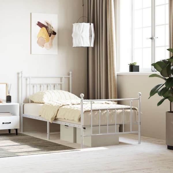 vidaXL sengeramme med sengegavl og fodgærde 90x190 cm metal hvid - Senge & sengeramme