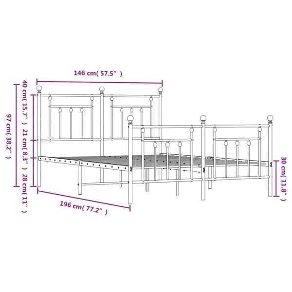 vidaXL sengeramme med sengegavl og fodgærde 140x190 cm metal hvid - Senge & sengeramme