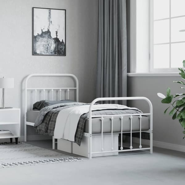 vidaXL sengeramme med sengegavl og fodgærde 90x190 cm metal hvid - Senge & sengeramme