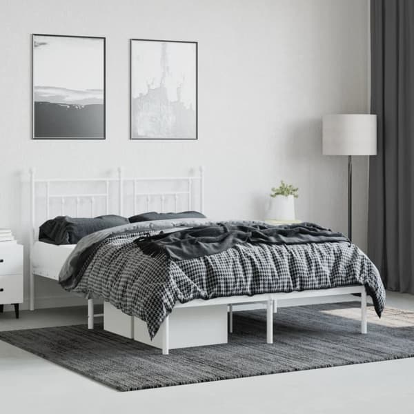 vidaXL sengeramme med sengegavl 140x190 cm metal hvid - Senge & sengeramme