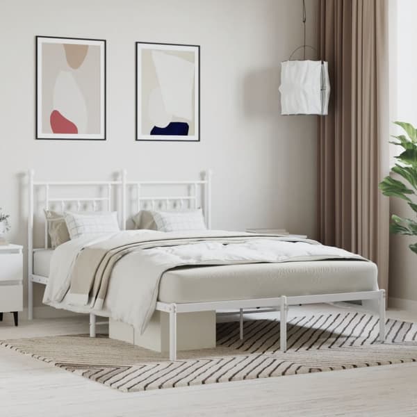 vidaXL sengeramme med sengegavl 140x190 cm metal hvid -  Senge & sengeramme