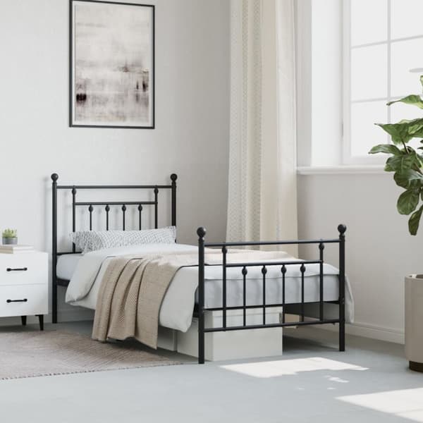 vidaXL Metallinen sängynrunko päädyillä musta 90x200 cm - Sängyt & sängynrungot