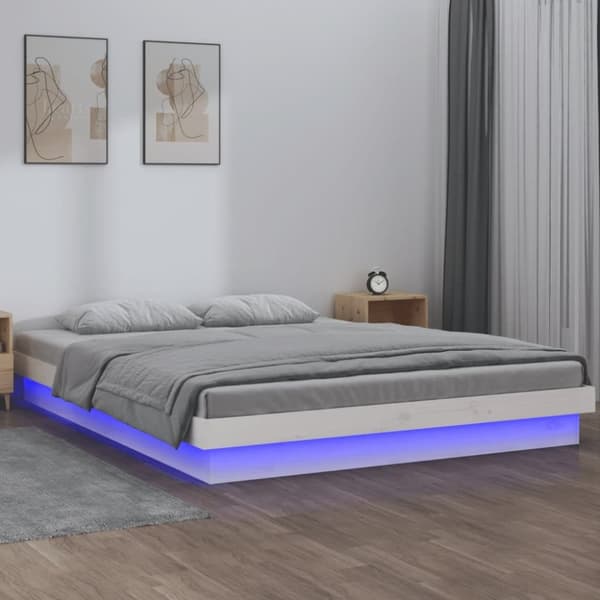 vidaXL Sängynrunko LED valkoinen 120x190 cm Small Double täysi puu - Sängyt & sängynrungot