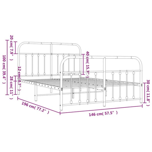 vidaXL Metallinen sängynrunko päädyillä valkoinen 140x190 cm - Sängyt & sängynrungot
