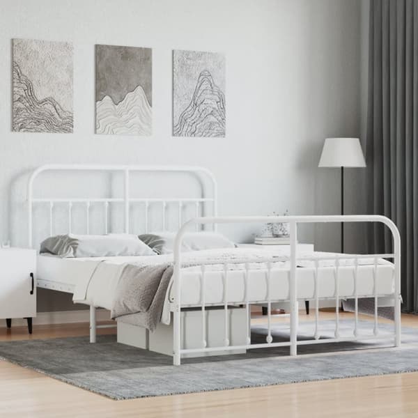 vidaXL Metallinen sängynrunko päädyillä valkoinen 140x190 cm -  Sängyt & sängynrungot