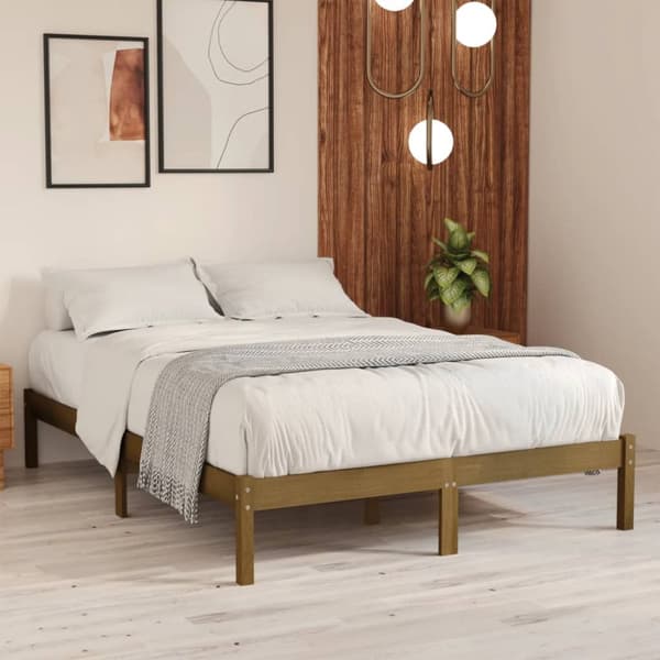 vidaXL sengestel 200x200 cm massivt fyrretræ gyldenbrun -  Senge & sengeramme